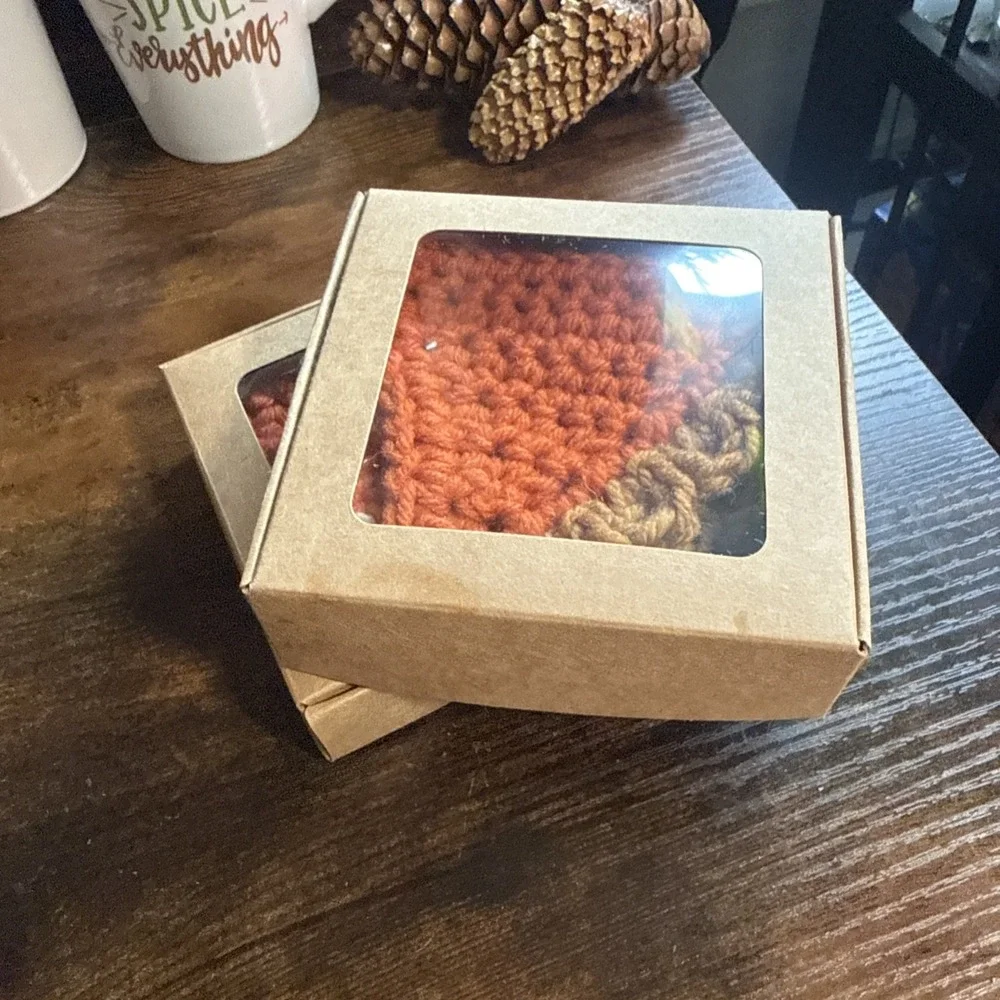 Handmade Crochet Pumpkin Pie Slice Coasters Set of 6 Fall Thanksgiving Gift
